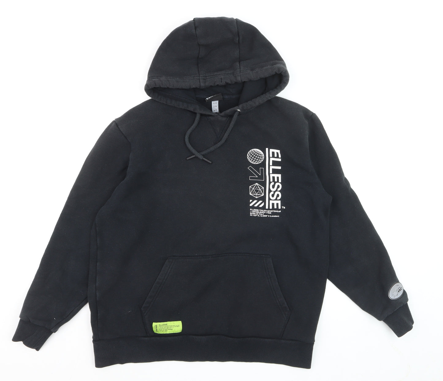 Ellesse Men's Black Pullover Hoodie M Regular Fit Graphic Logo