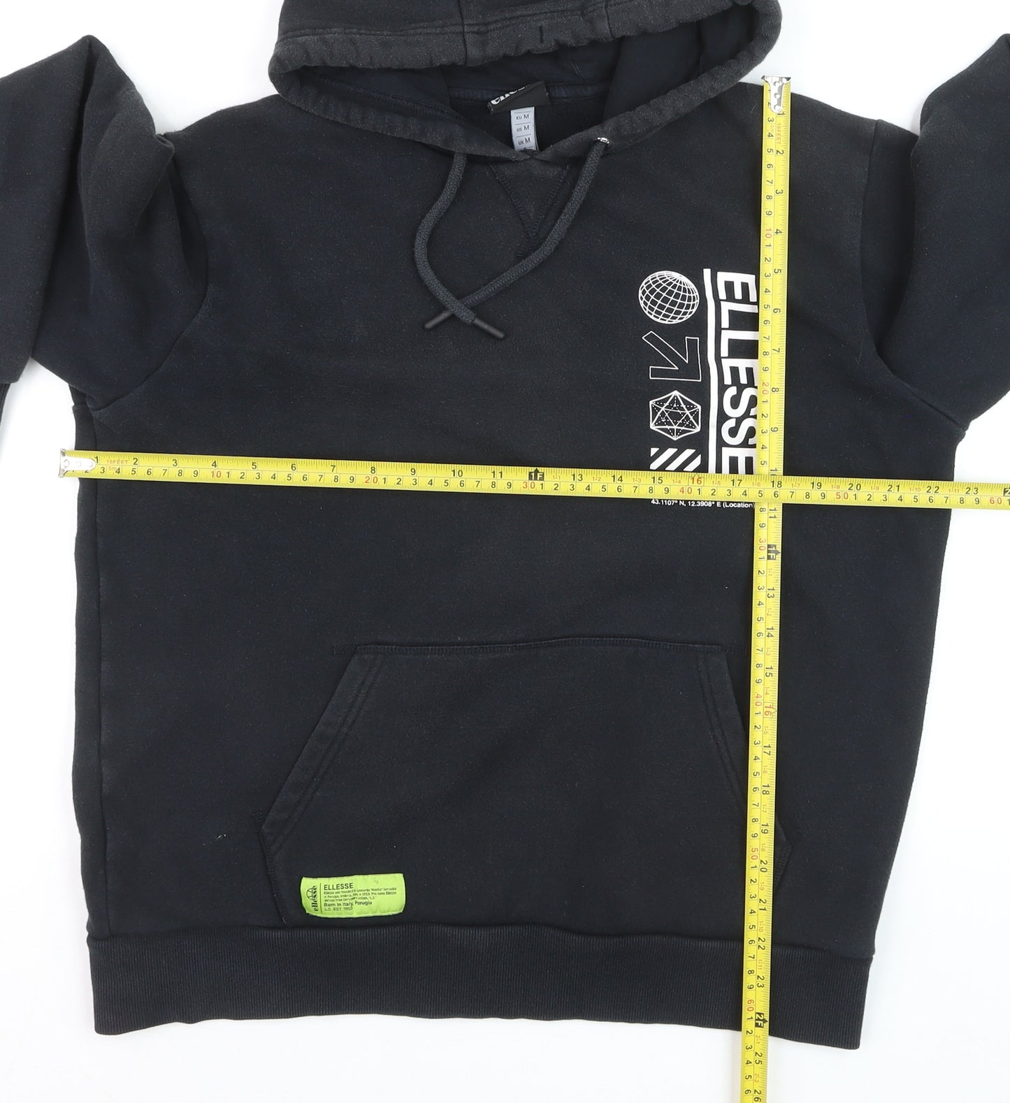 Ellesse Men's Black Pullover Hoodie M Regular Fit Graphic Logo