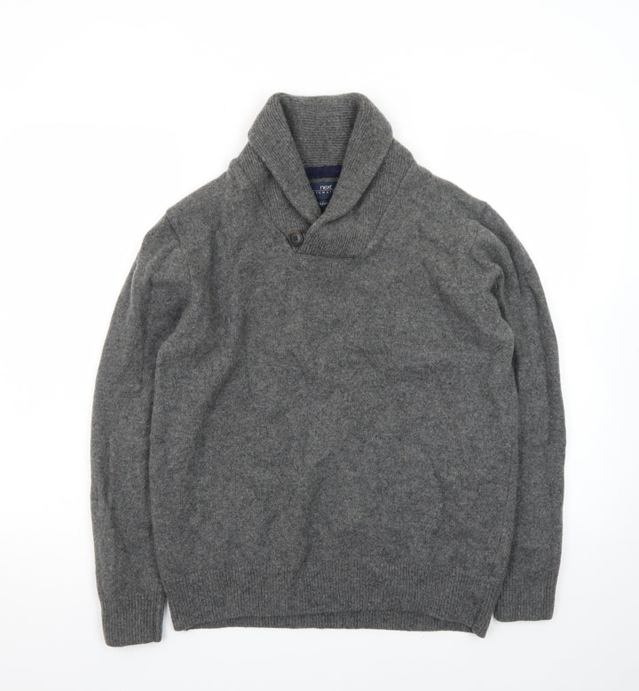 Next Men’s Grey Lambswool Shawl Collar Jumper XL Pullover