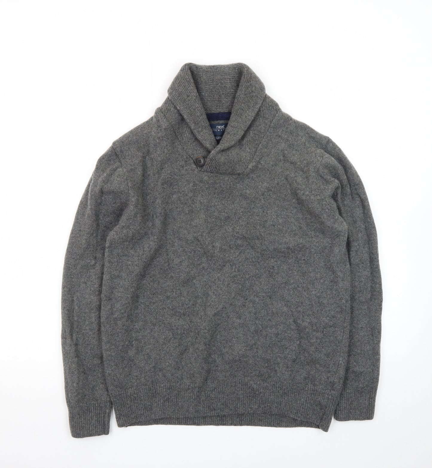 Next Men’s Grey Lambswool Shawl Collar Jumper XL Pullover