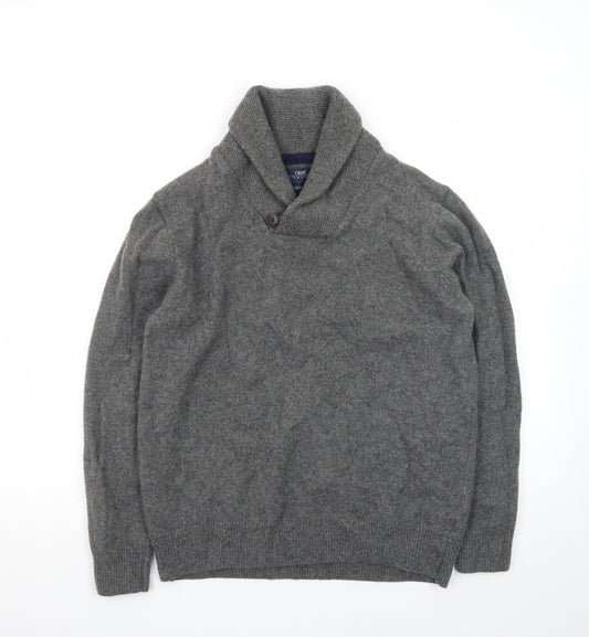 Next Men’s Grey Lambswool Shawl Collar Jumper XL Pullover
