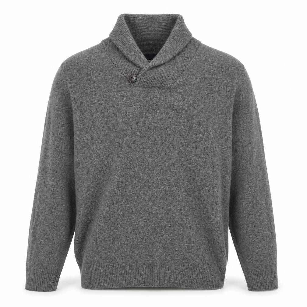 Front view of Next Men’s Grey Lambswool Shawl Collar Jumper XL Pullover