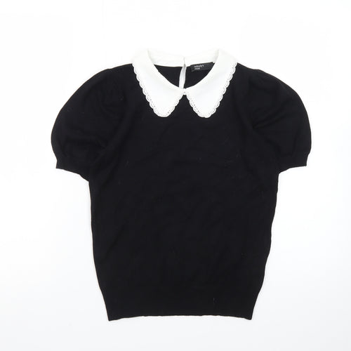 Nobody's Child Women's Black Collared Short Sleeve Knit Blouse Size 10