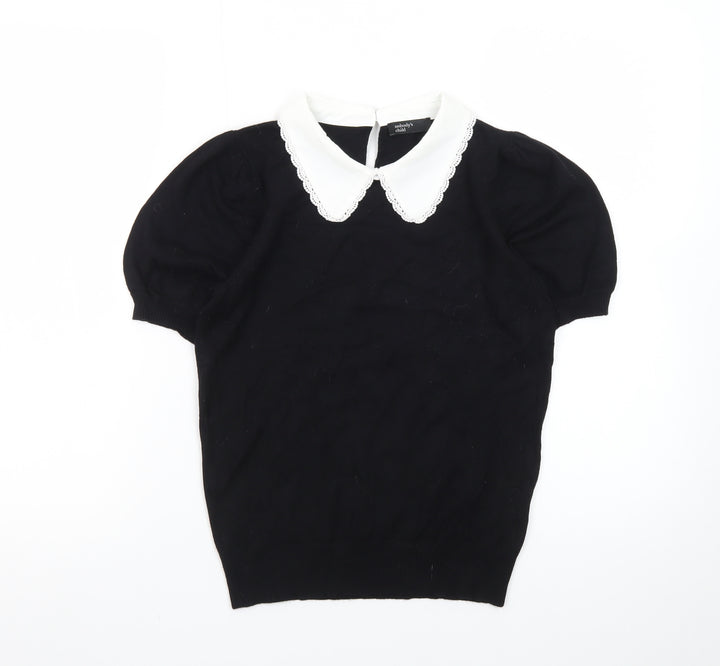 Nobody's Child Women's Black Collared Short Sleeve Knit Blouse Size 10