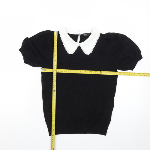 Nobody's Child Women's Black Collared Short Sleeve Knit Blouse Size 10