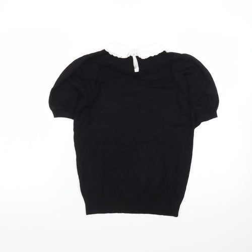 Nobody's Child Women's Black Collared Short Sleeve Knit Blouse Size 10