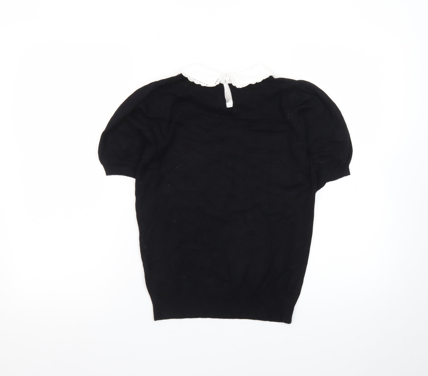 Nobody's Child Women's Black Collared Short Sleeve Knit Blouse Size 10