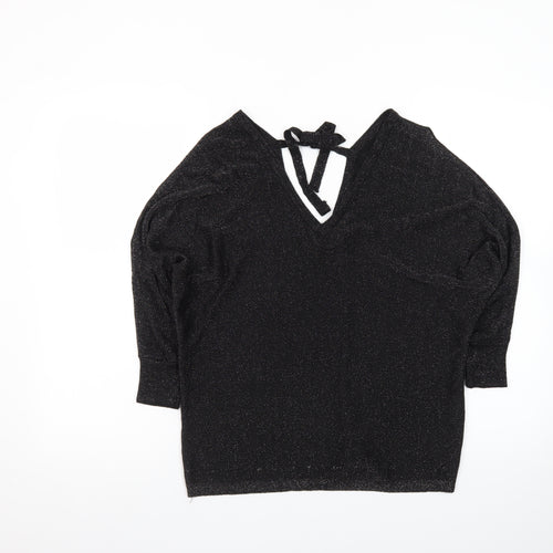 Next Women’s Black Glitter V-Neck Cropped Knit Blouse Size 12