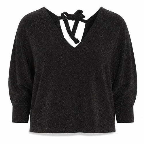 Next Women’s Black Glitter V-Neck Cropped Knit Blouse Size 12