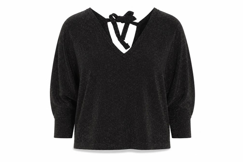 Next Women’s Black Glitter V-Neck Cropped Knit Blouse Size 12