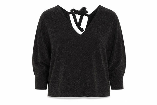 Front view of Next Women’s Black Glitter V-Neck Cropped Knit Blouse, size UK 12