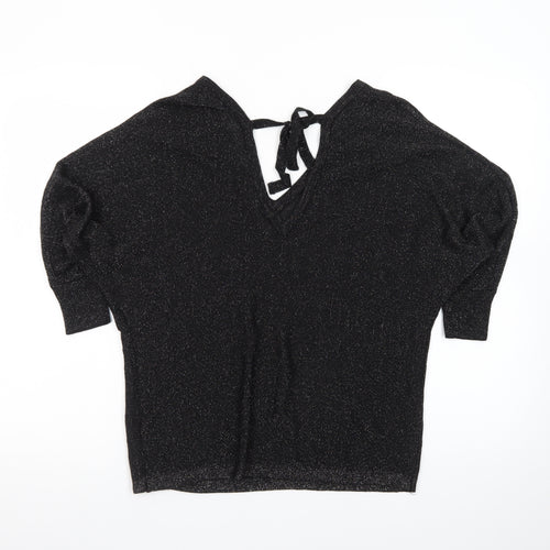 Next Women’s Black Glitter V-Neck Cropped Knit Blouse Size 12