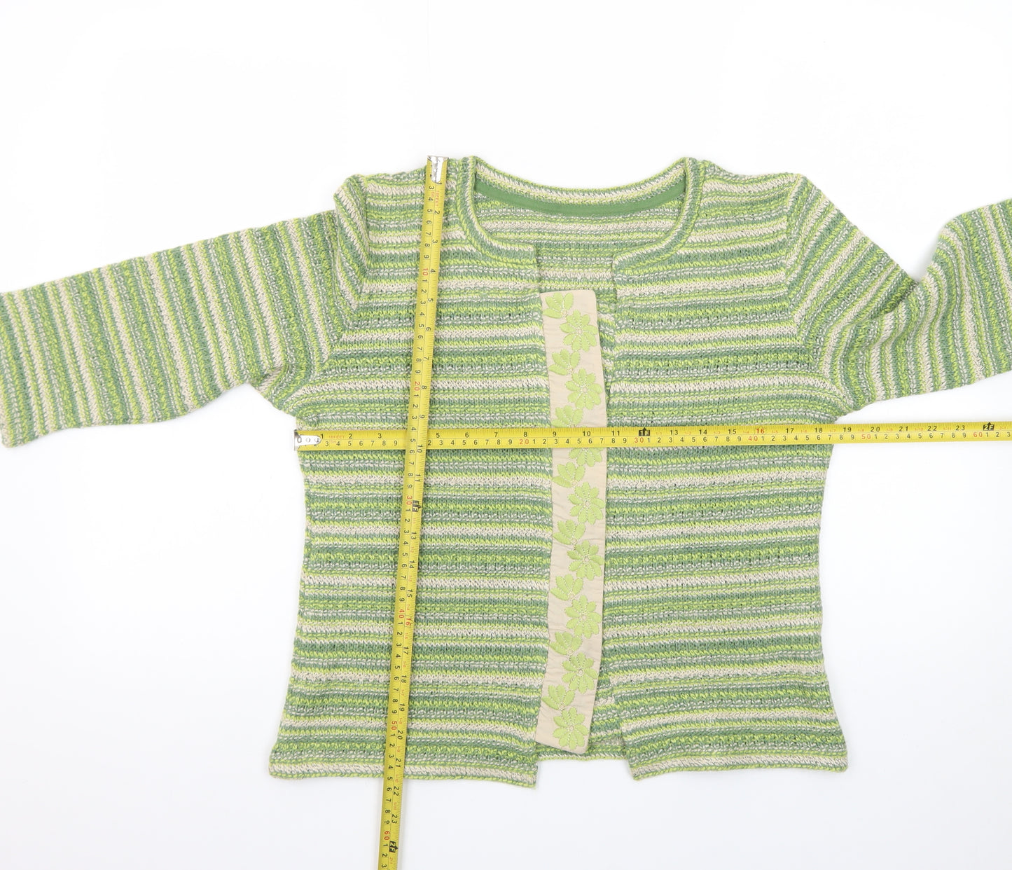 Marks and Spencer Women’s Green Striped Cardigan Medium Knit
