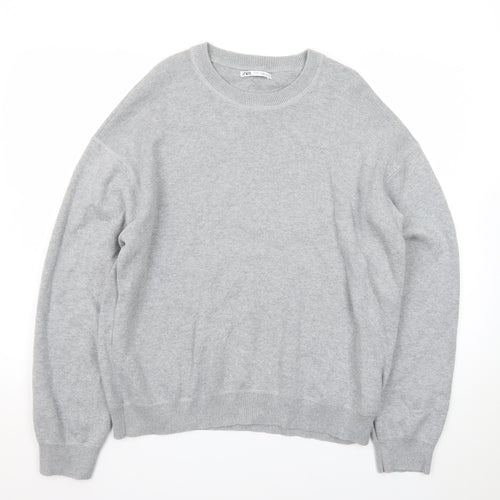 Zara Men Grey Cotton Knit Crew Neck Pullover Jumper M