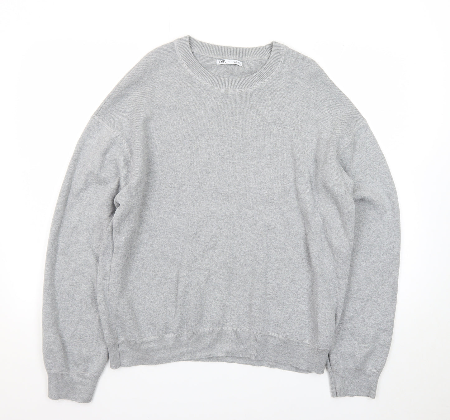 Zara Men Grey Cotton Knit Crew Neck Pullover Jumper M