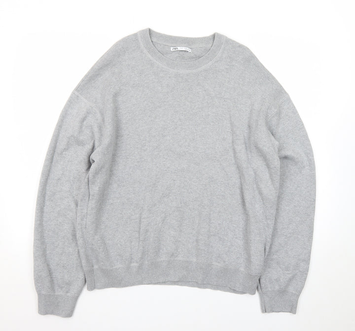 Zara Men Grey Cotton Knit Crew Neck Pullover Jumper M