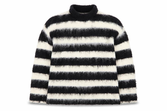 Front view of Topshop Women’s Black White Striped Mohair Wool Jumper S