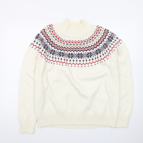 Joules Women Ivory Fair Isle High Neck Cotton Jumper L
