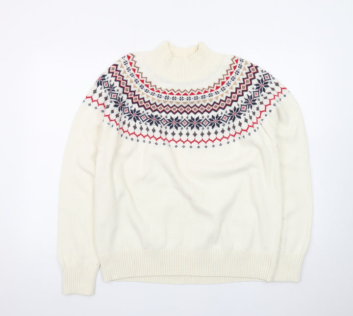 Joules Women Ivory Fair Isle High Neck Cotton Jumper L