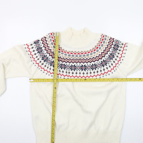 Joules Women Ivory Fair Isle High Neck Cotton Jumper L