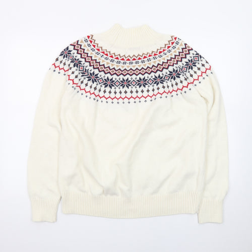 Joules Women Ivory Fair Isle High Neck Cotton Jumper L