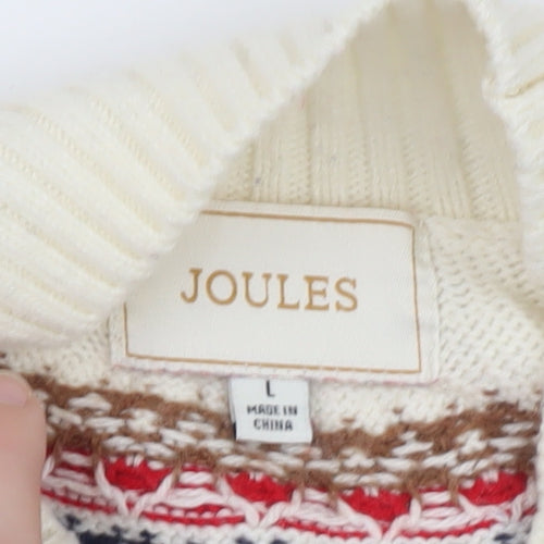 Joules Women Ivory Fair Isle High Neck Cotton Jumper L