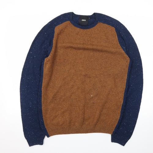 ASOS Men’s Brown and Blue Crew Neck Acrylic Knit Jumper M