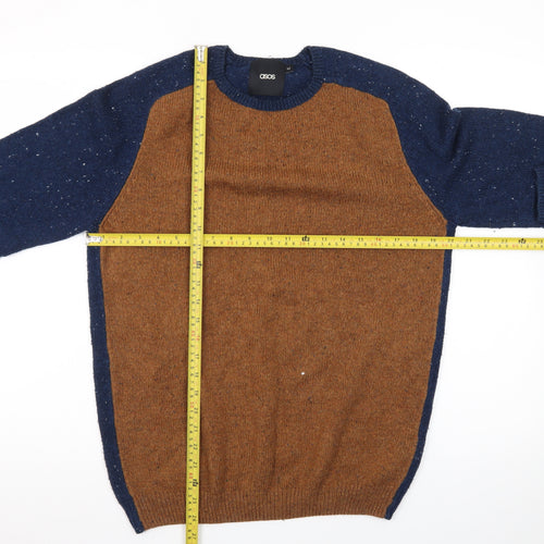 ASOS Men’s Brown and Blue Crew Neck Acrylic Knit Jumper M