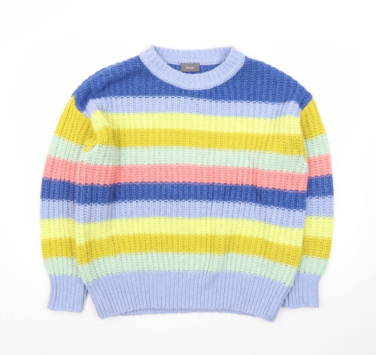 Yessica Women’s Multicoloured Striped Chunky Knit Pullover Jumper M