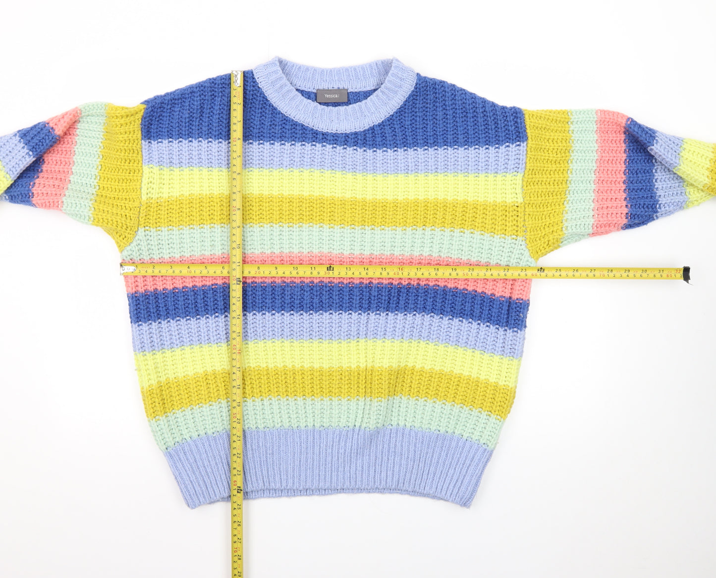 Yessica Women’s Multicoloured Striped Chunky Knit Pullover Jumper M