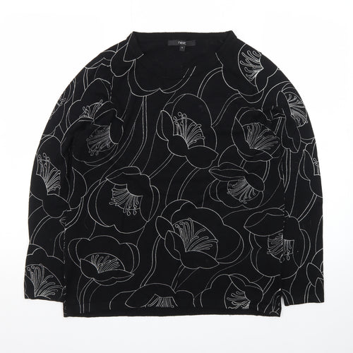 Next Women's Black Floral Knit Jumper Size 14 Viscose Blend