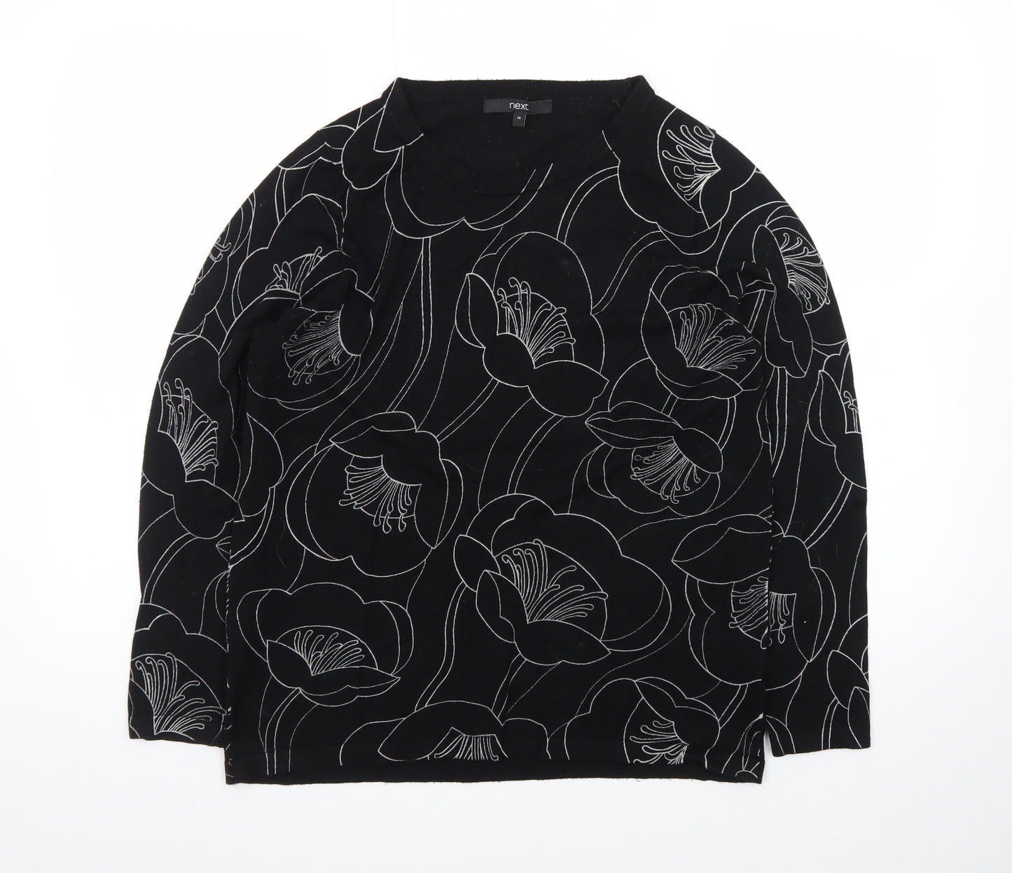 Next Women's Black Floral Knit Jumper Size 14 Viscose Blend