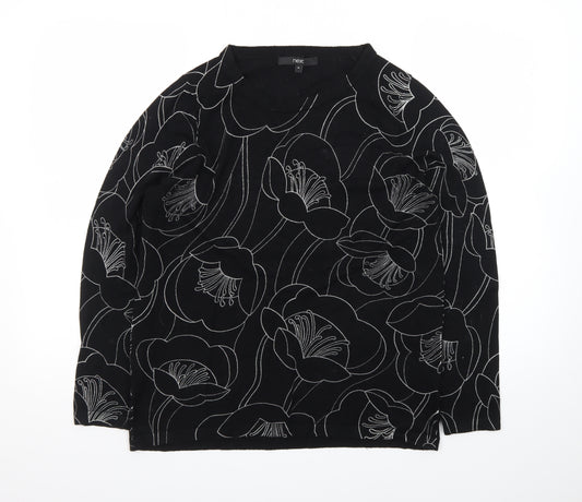 Next Women's Black Floral Knit Jumper Size 14 Viscose Blend