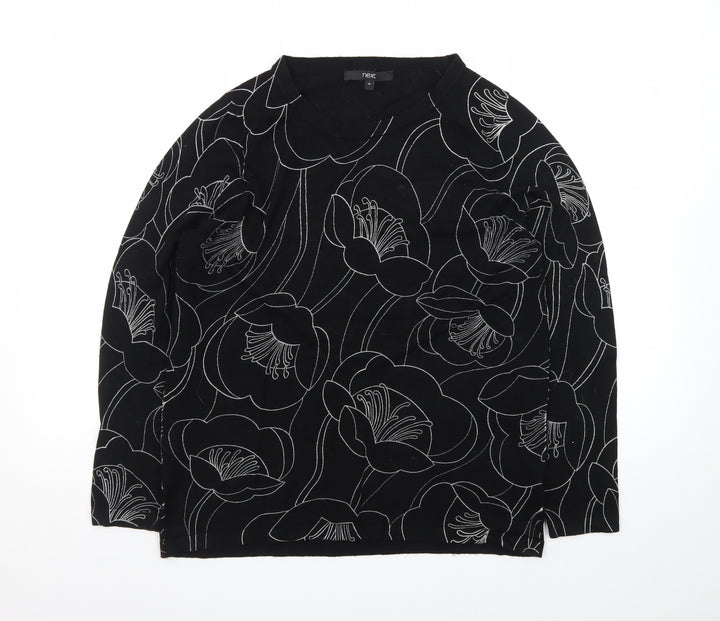 Next Women's Black Floral Knit Jumper Size 14 Viscose Blend