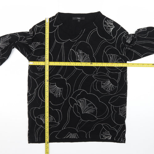 Next Women's Black Floral Knit Jumper Size 14 Viscose Blend