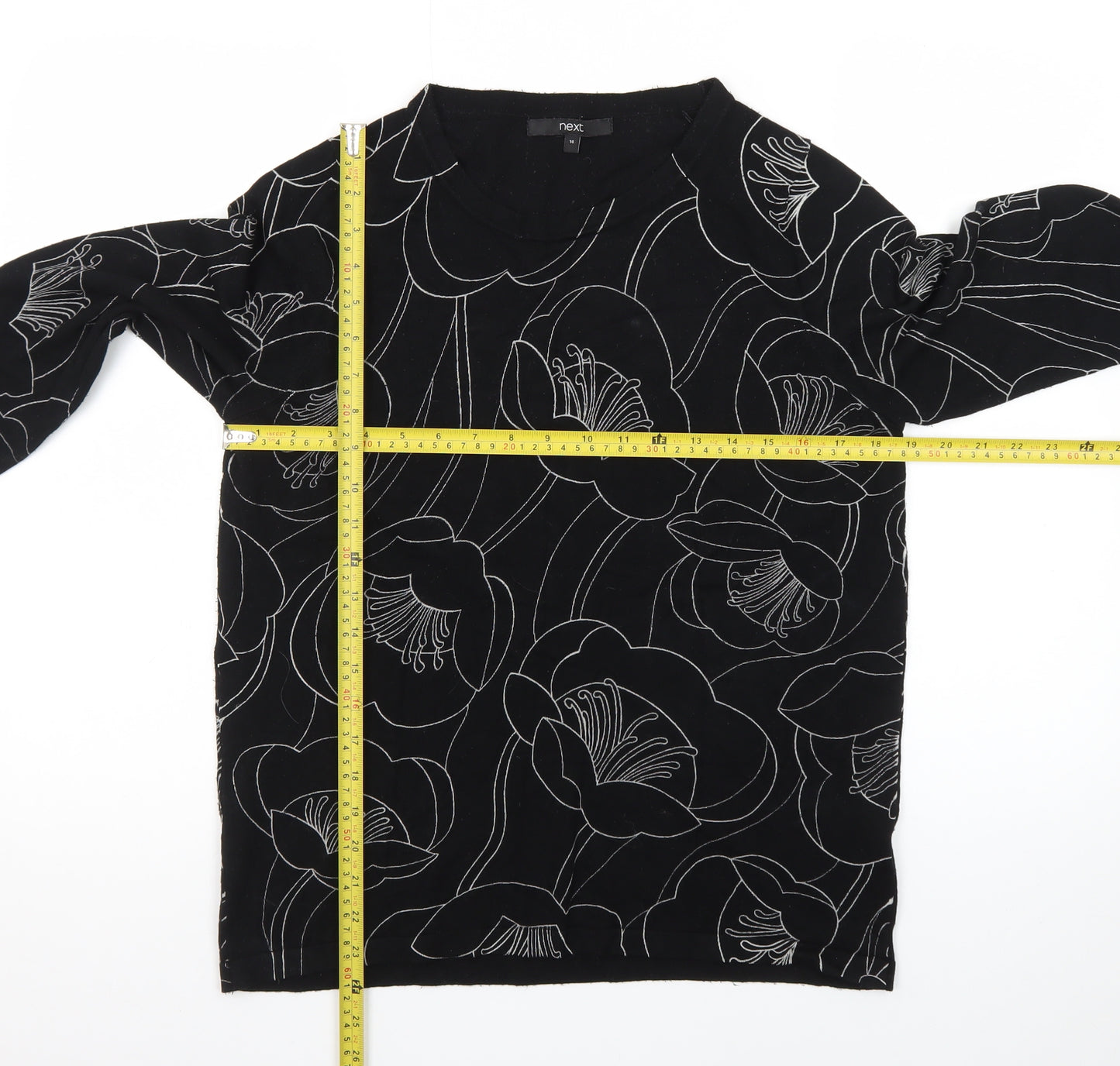 Next Women's Black Floral Knit Jumper Size 14 Viscose Blend