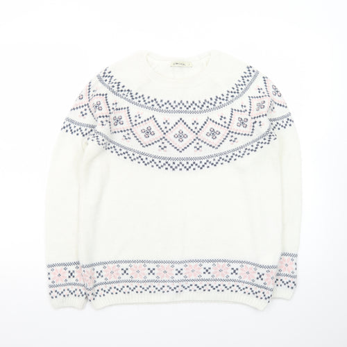 LCW Casual Women White Fair Isle Knit Jumper L Winter Pullover