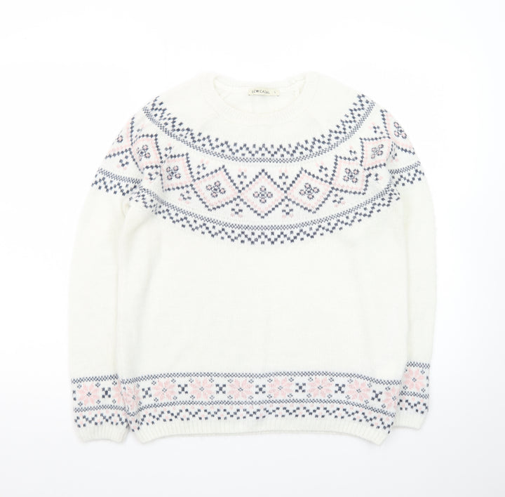 LCW Casual Women White Fair Isle Knit Jumper L Winter Pullover