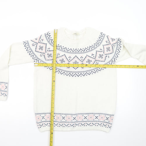 LCW Casual Women White Fair Isle Knit Jumper L Winter Pullover