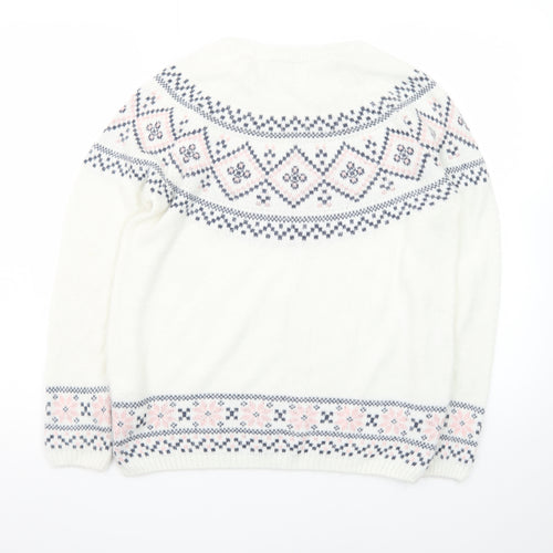 LCW Casual Women White Fair Isle Knit Jumper L Winter Pullover