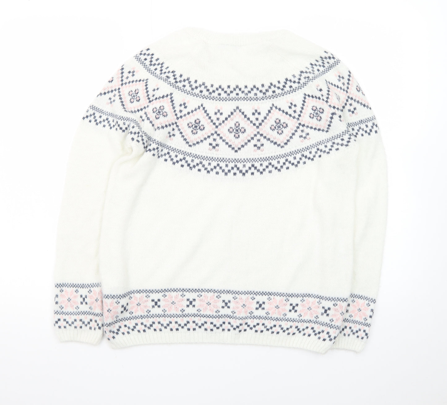LCW Casual Women White Fair Isle Knit Jumper L Winter Pullover