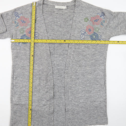 Cortefiel Women Grey Wool Blend Embroidered Cardigan Size 10