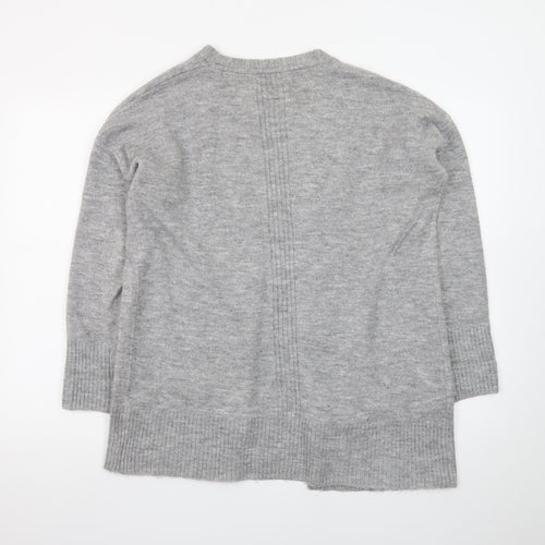 Cortefiel Women Grey Wool Blend Embroidered Cardigan Size 10