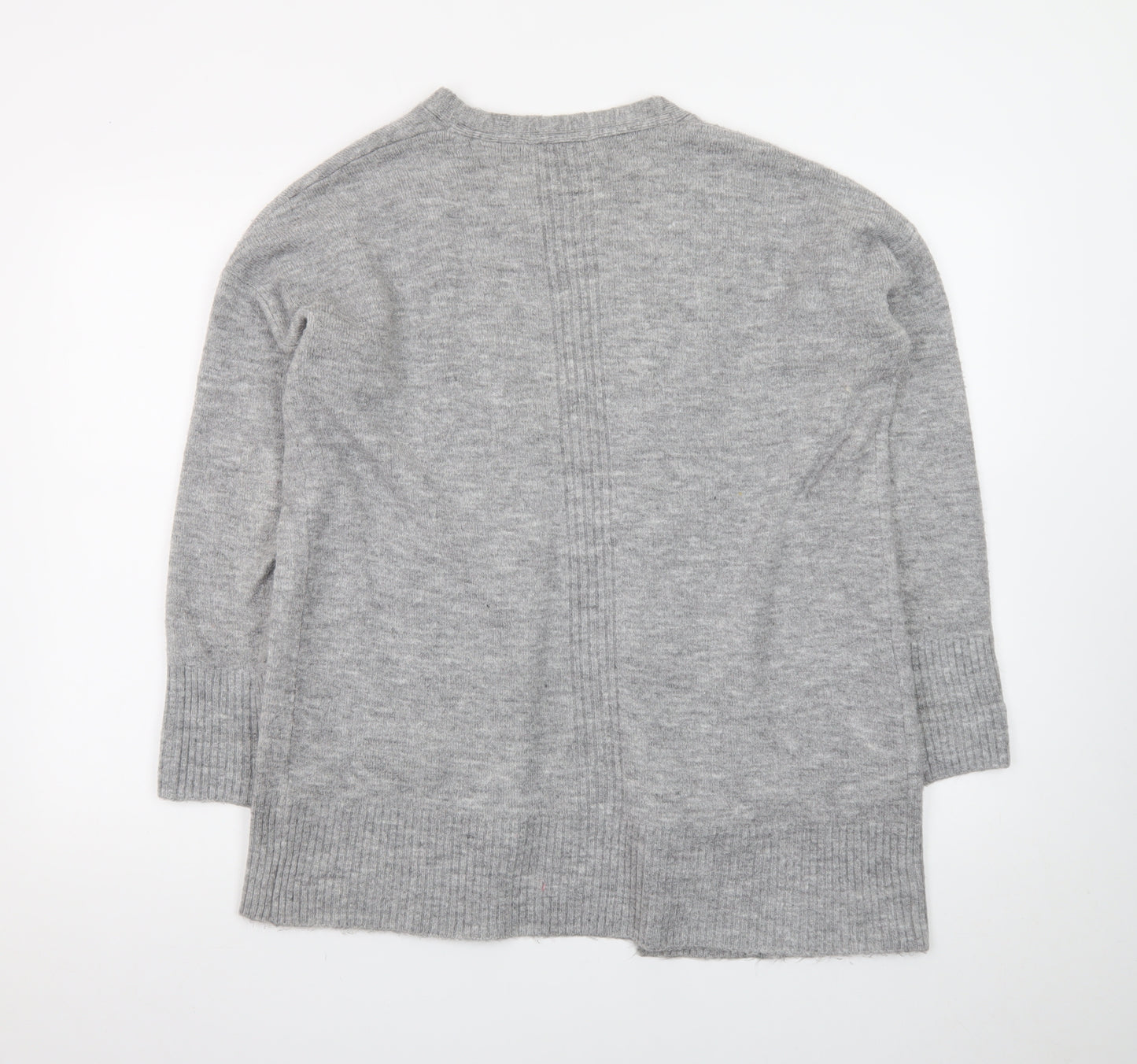 Cortefiel Women Grey Wool Blend Embroidered Cardigan Size 10