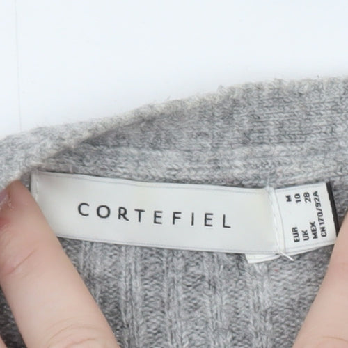 Cortefiel Women Grey Wool Blend Embroidered Cardigan Size 10