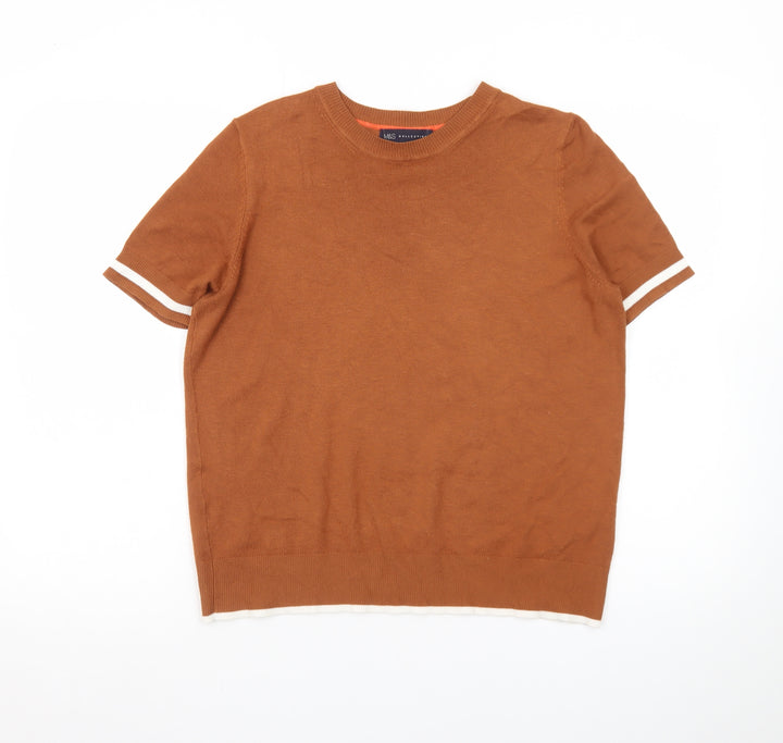 Marks and Spencer Men's Brown Short Sleeve Crew Neck T-Shirt M
