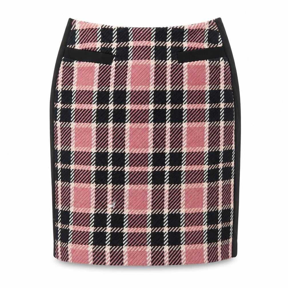 Front view of Marks & Spencer Women Pink Check Pencil Skirt, size 10, Lined