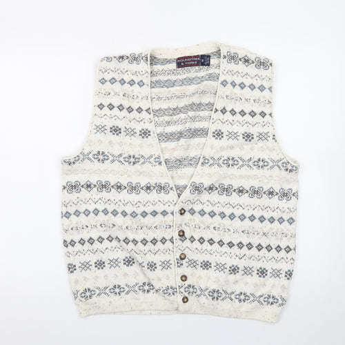 Roundtree & Yorke Women's Beige Fair Isle Knit Cotton Vest M