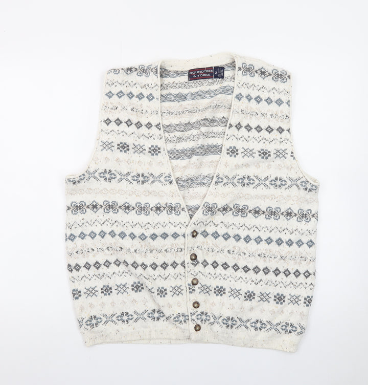 Roundtree & Yorke Women's Beige Fair Isle Knit Cotton Vest M