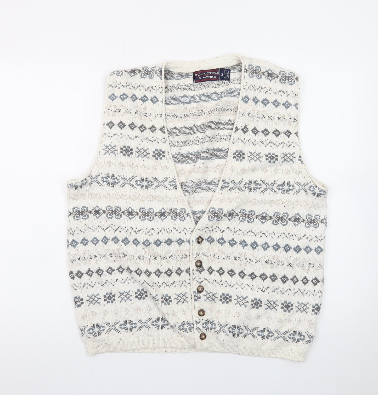 Roundtree & Yorke Women's Beige Fair Isle Knit Cotton Vest M